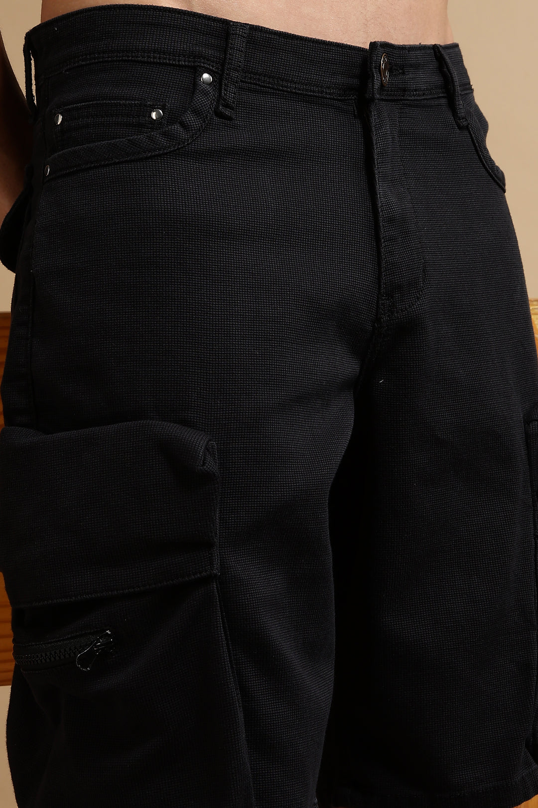 Textured Fabric Washed Shorts