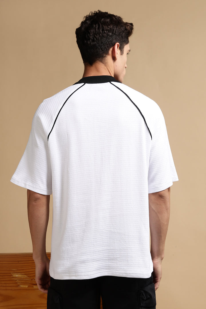 Disruptive Textured Fabric white Oversized polo