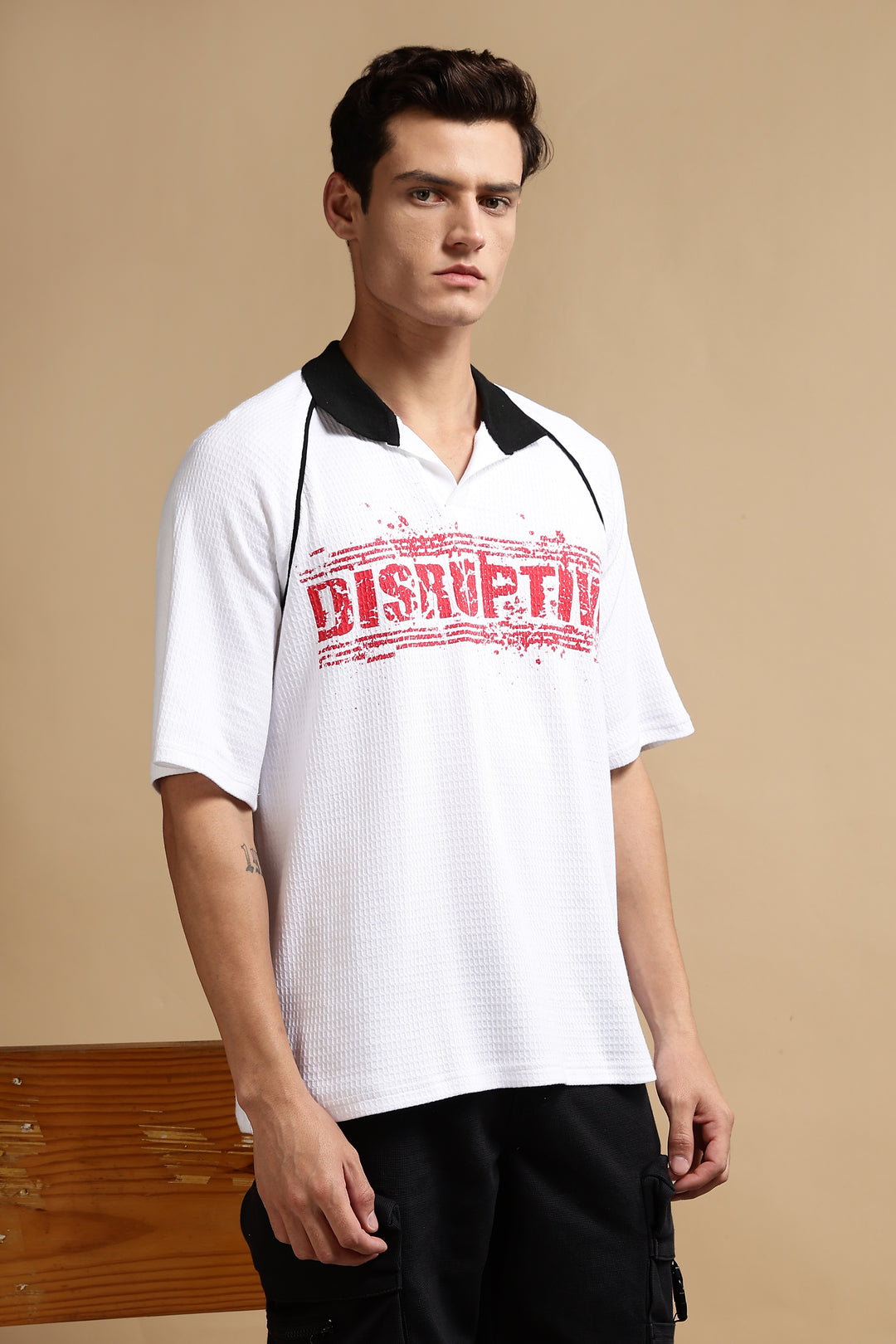 Disruptive Textured Fabric white Oversized polo