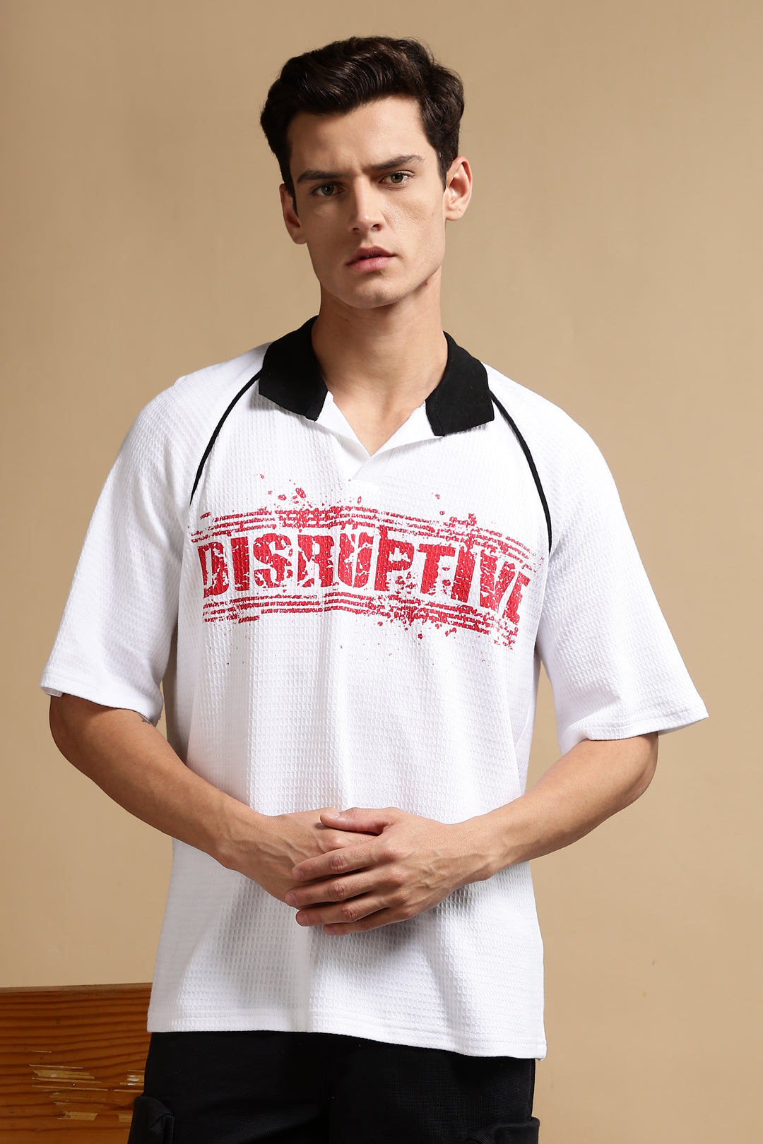 Disruptive Textured Fabric white Oversized polo