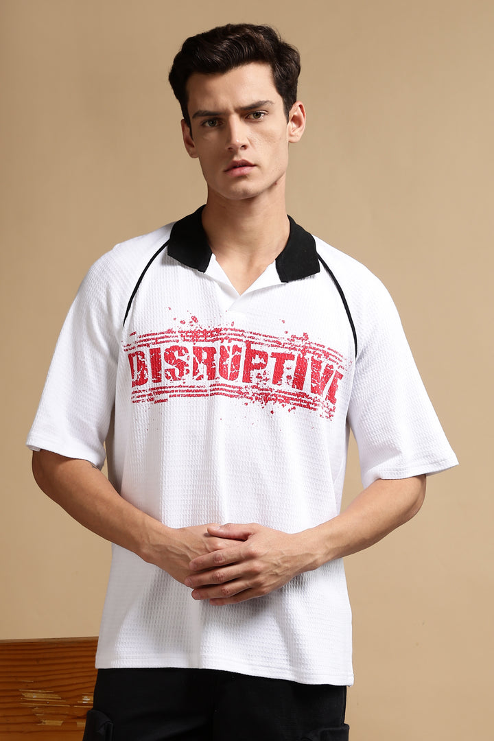 Disruptive Textured Fabric white Oversized polo