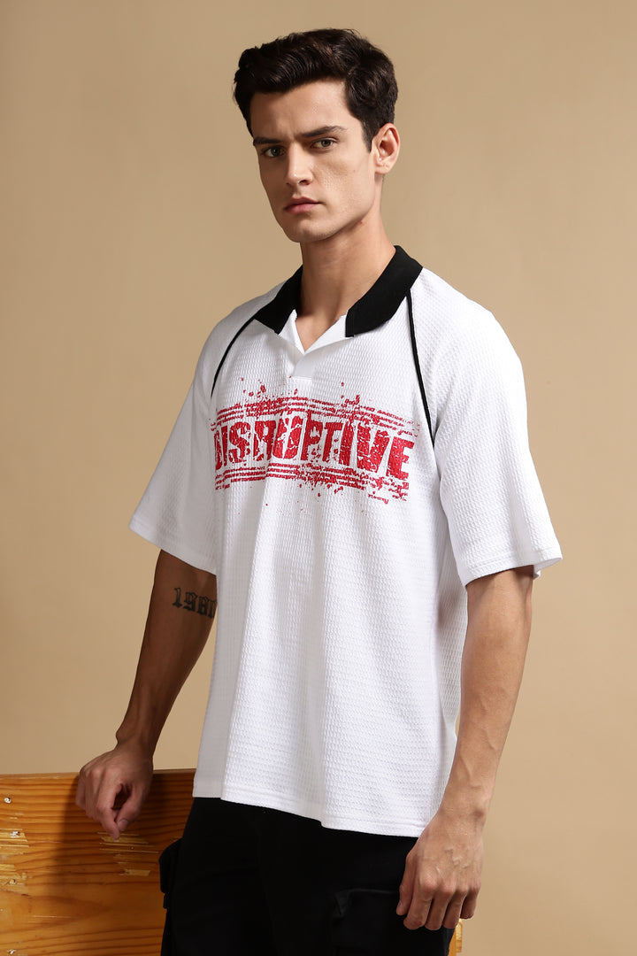 Disruptive Textured Fabric white Oversized polo