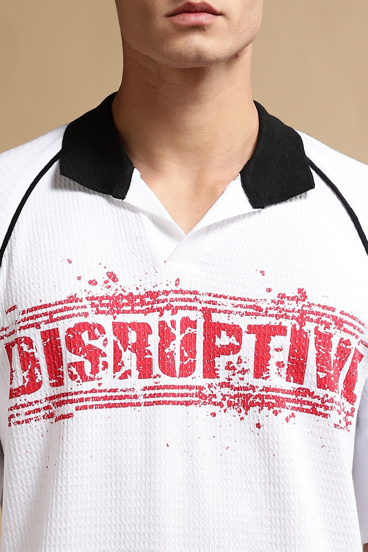 Disruptive Textured Fabric white Oversized polo