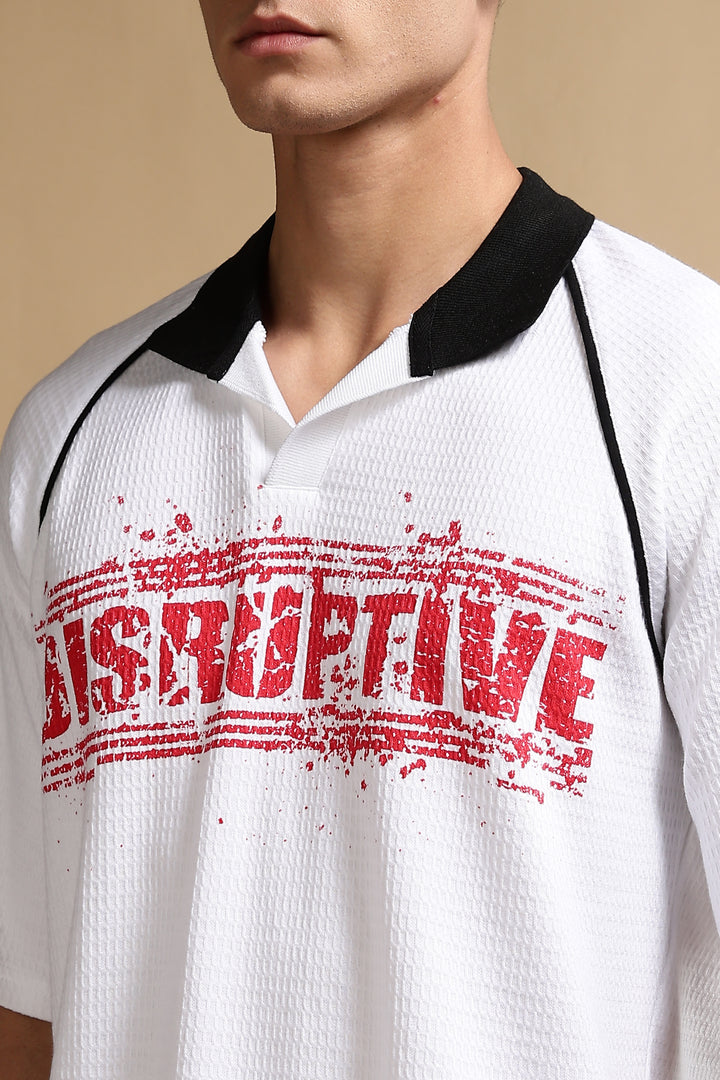 Disruptive Textured Fabric white Oversized polo