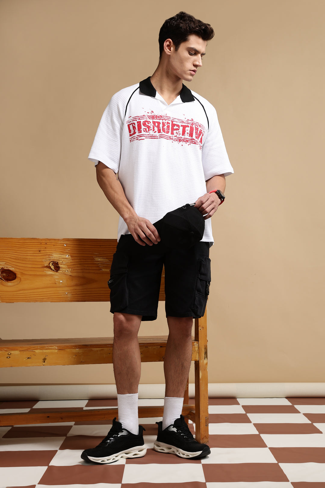 Disruptive Textured Fabric white Oversized polo