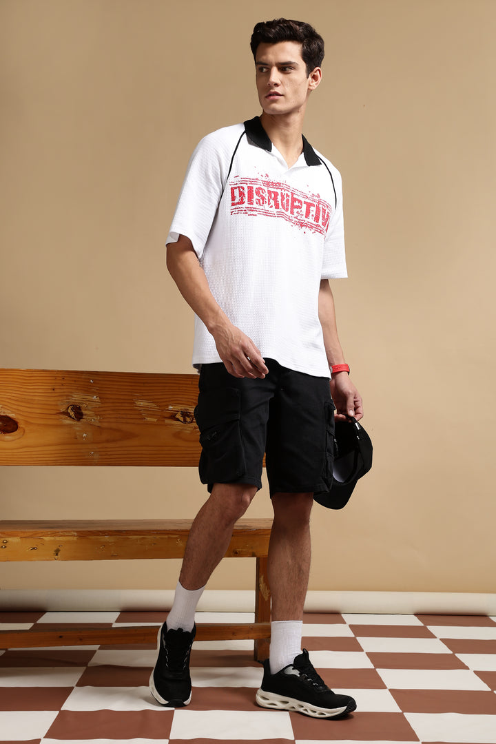 Disruptive Textured Fabric white Oversized polo