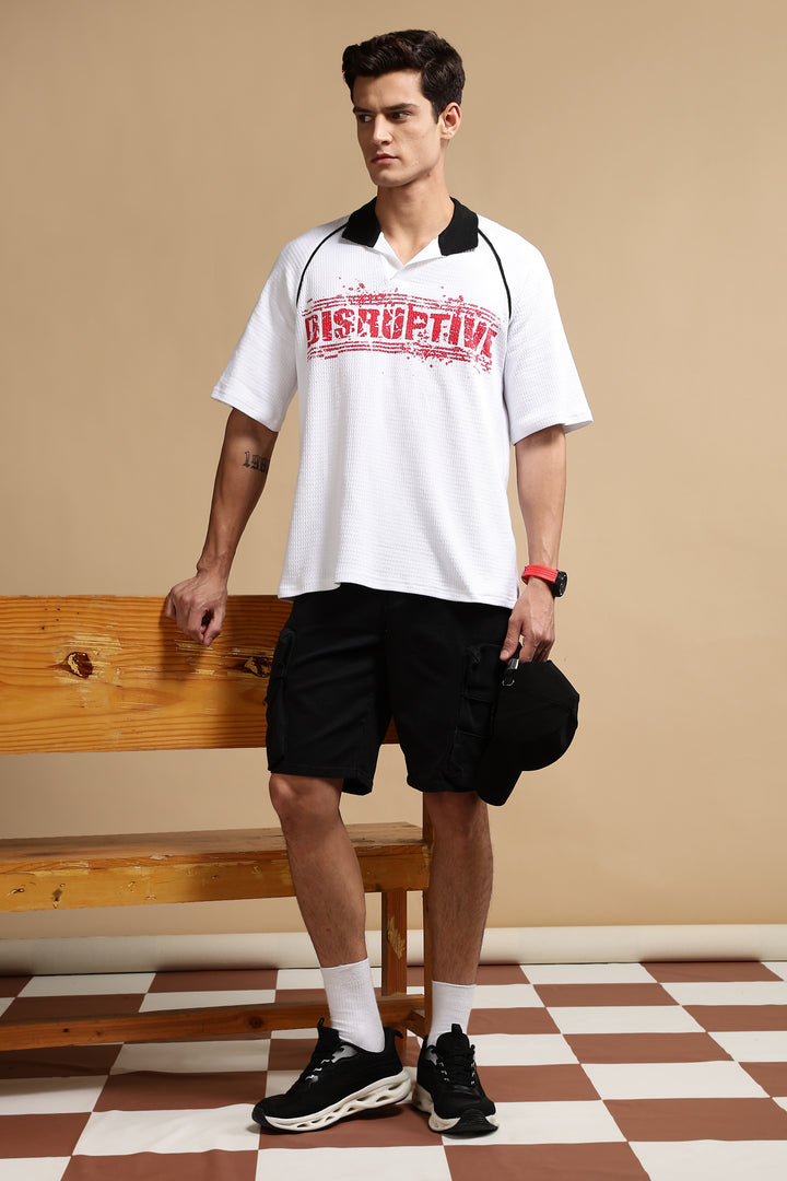 Disruptive Textured Fabric white Oversized polo