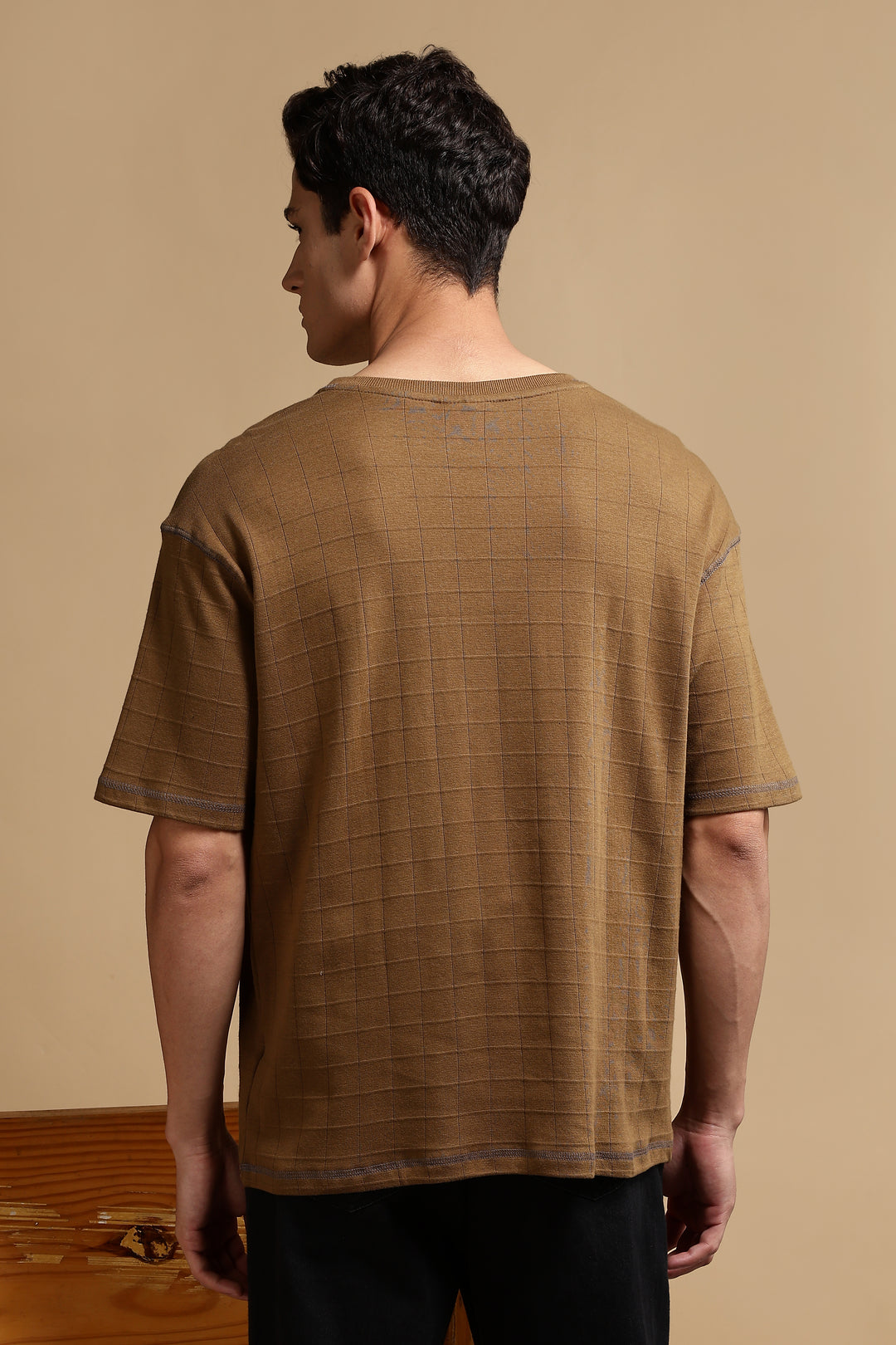 Textured Fabric Brown Oversized T- Shirt