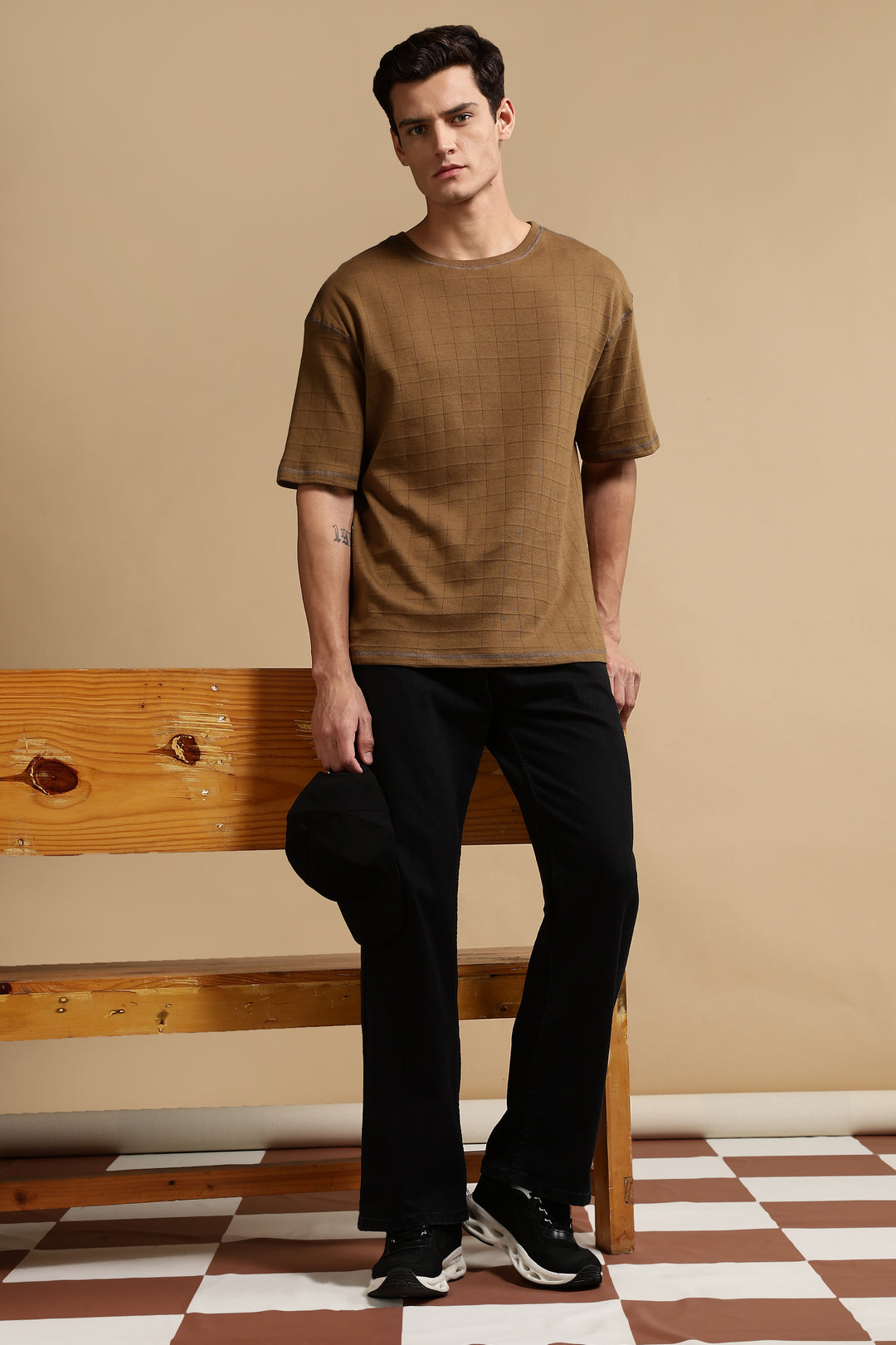 Textured Fabric Brown Oversized T- Shirt