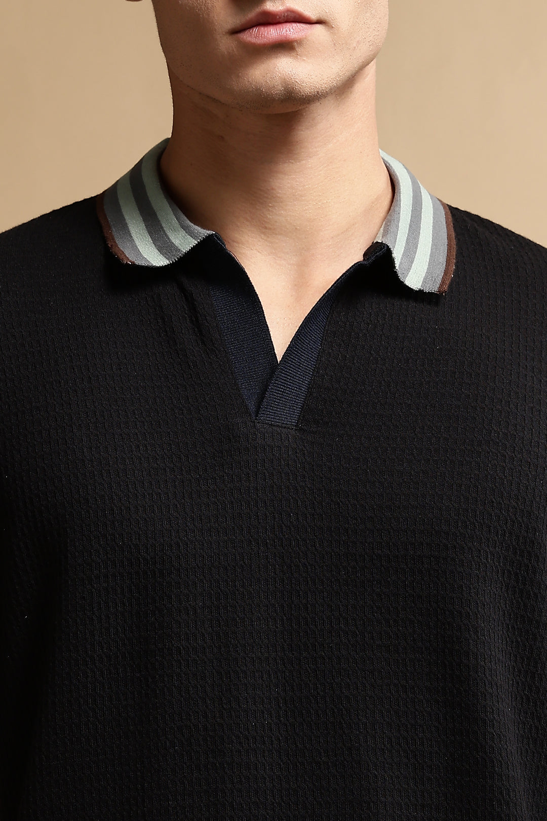 Textured Fabric Black Oversized Polo shirt