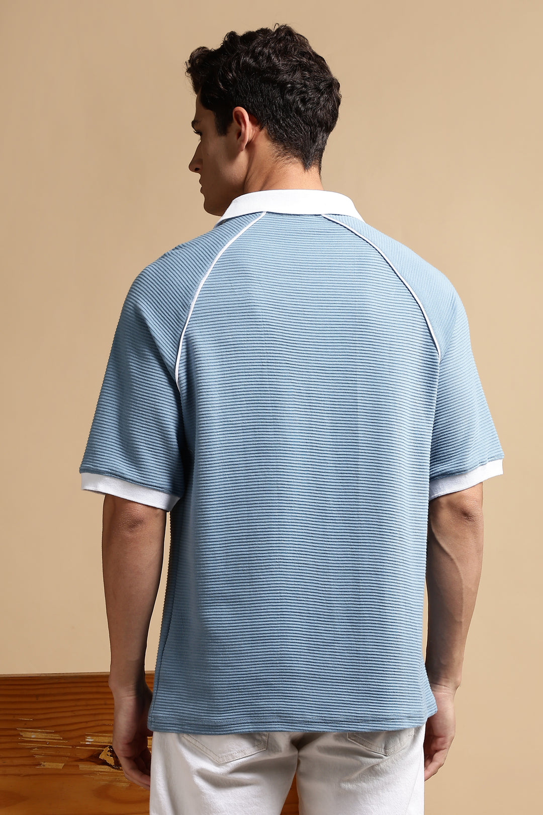 Textured Fabric Turquoise Oversized Polo shirt