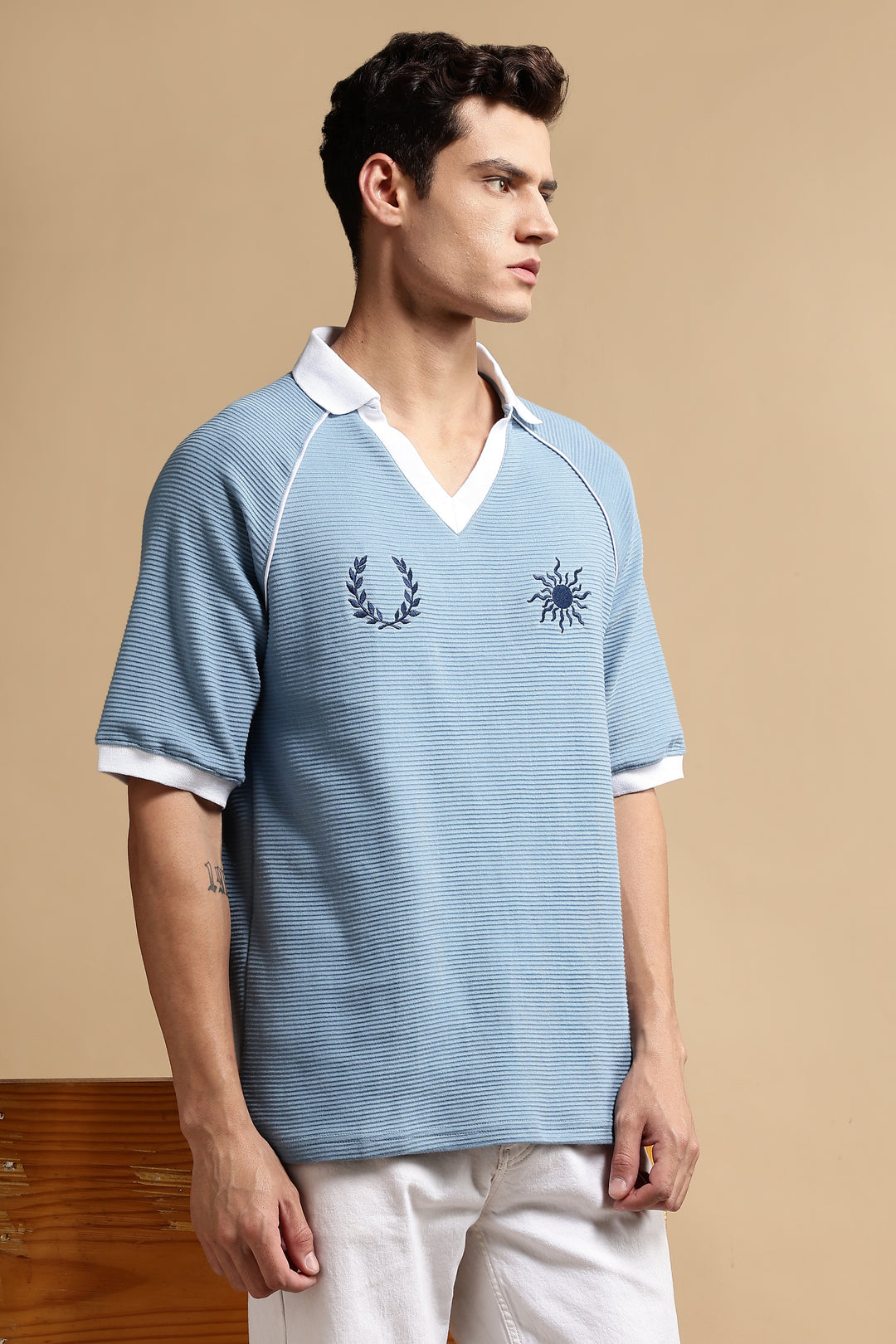Textured Fabric Turquoise Oversized Polo shirt