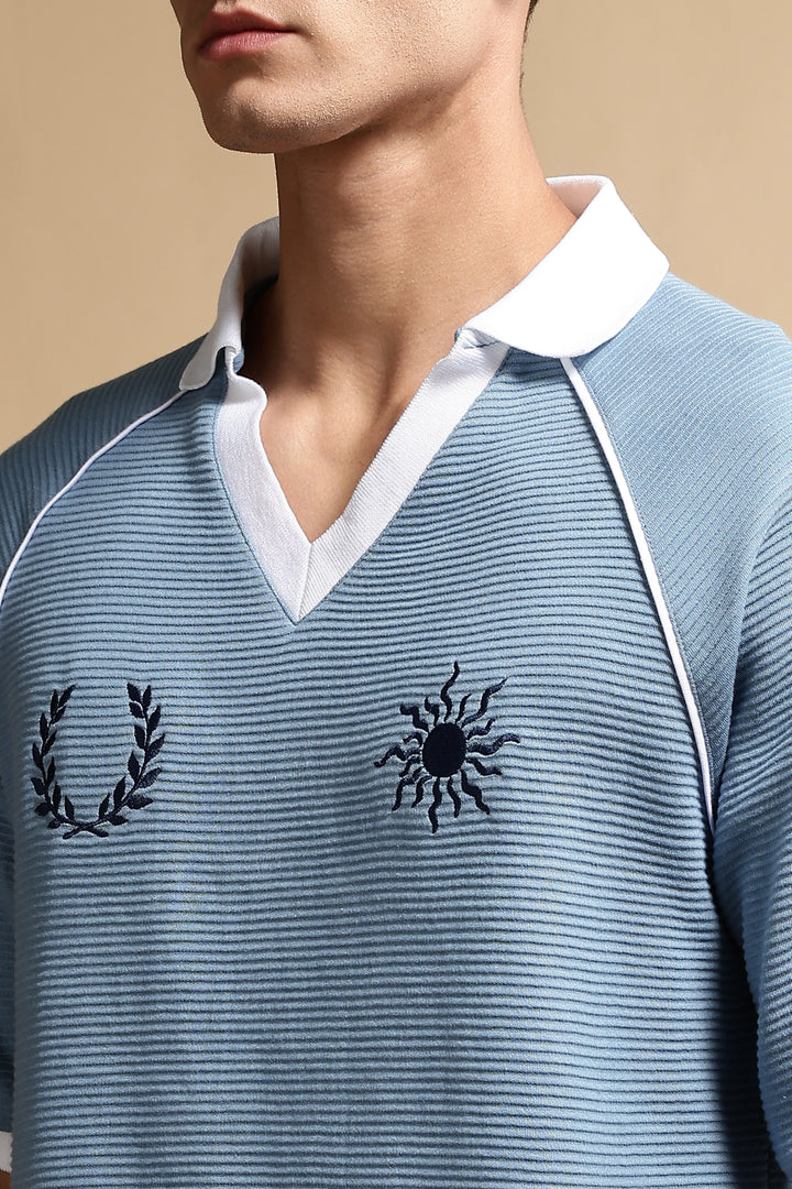 Textured Fabric Turquoise Oversized Polo shirt