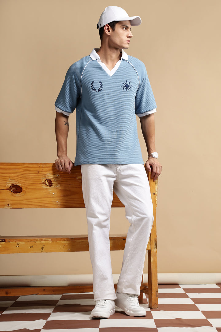 Textured Fabric Turquoise Oversized Polo shirt