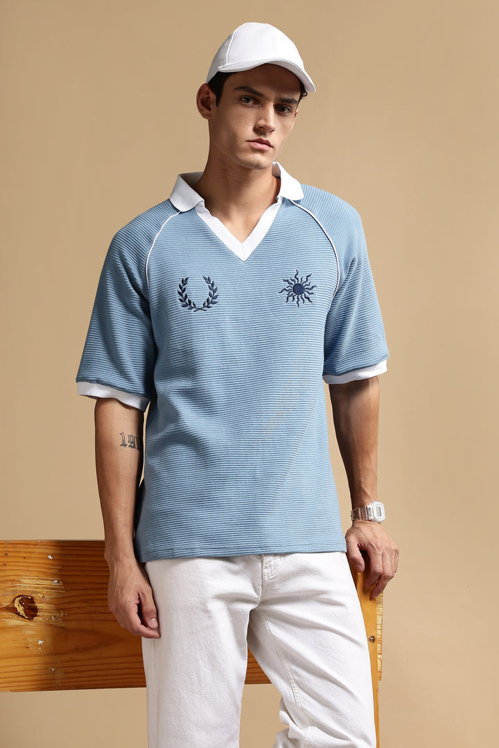 Textured Fabric Turquoise Oversized Polo shirt