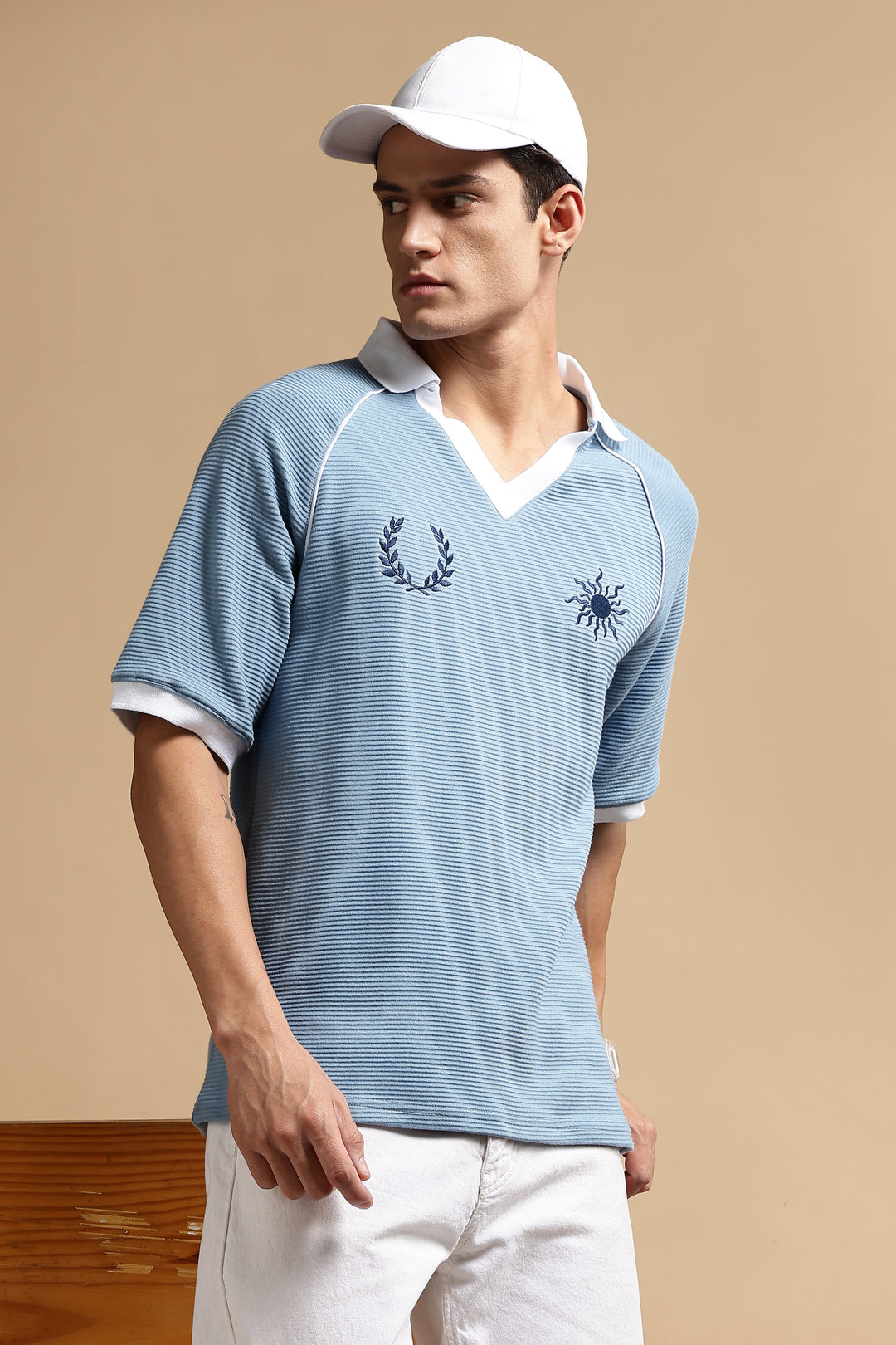 Textured Fabric Turquoise Oversized Polo shirt