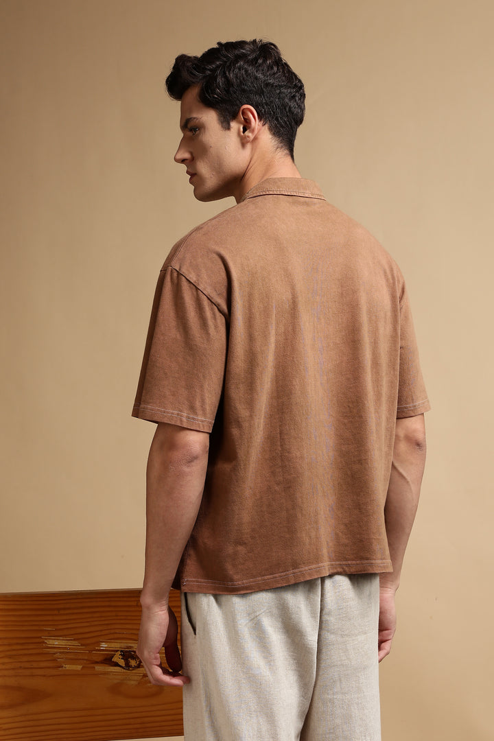 Acid Washed Brown Oversized Polo