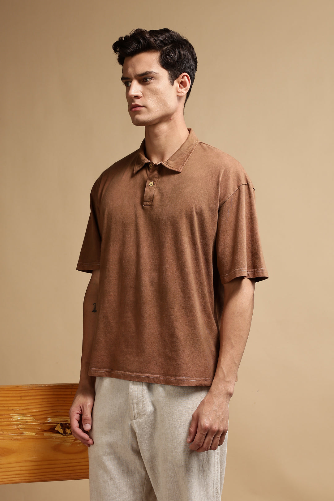 Acid Washed Brown Oversized Polo