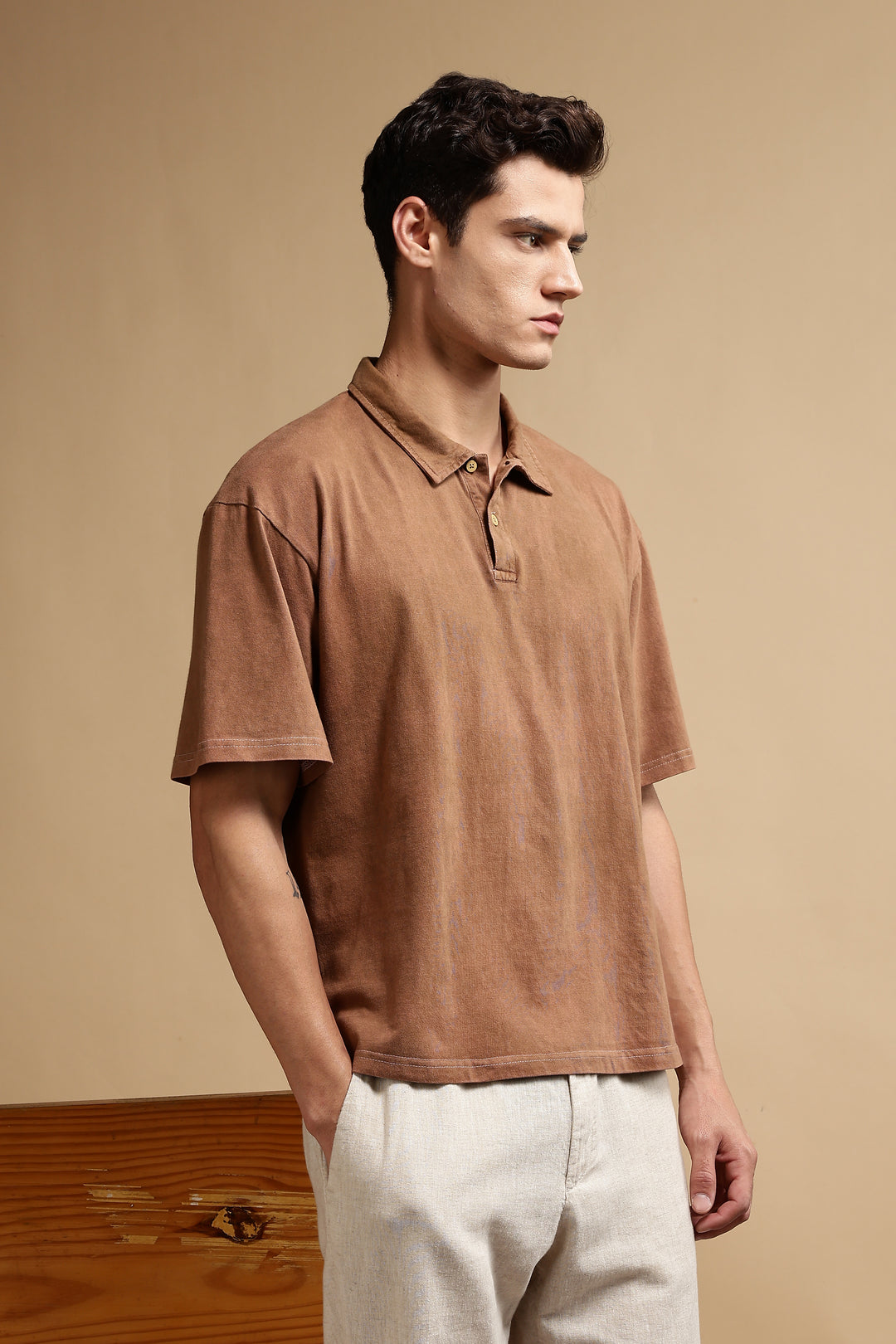 Acid Washed Brown Oversized Polo
