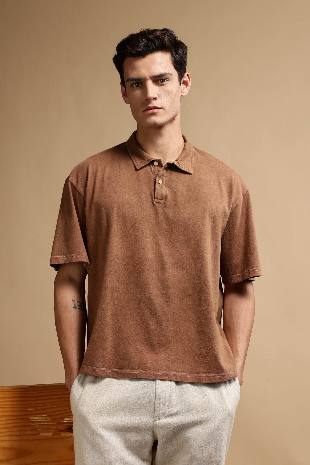 Acid Washed Brown Oversized Polo