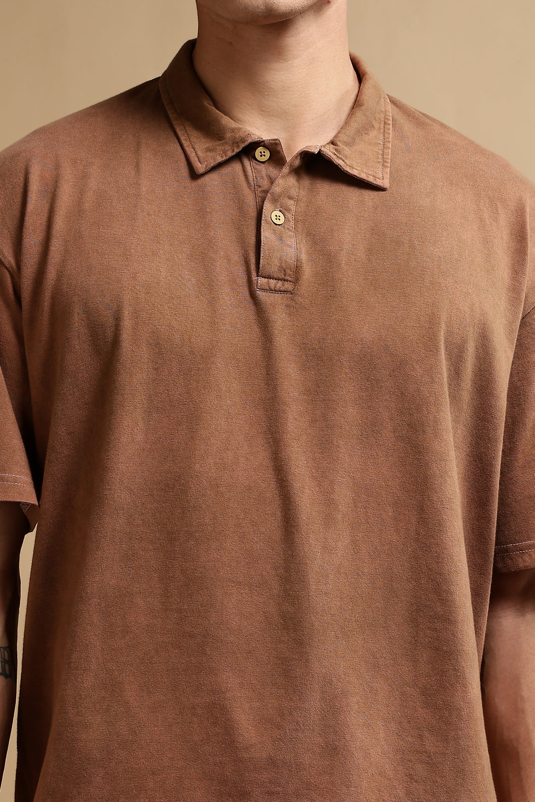 Acid Washed Brown Oversized Polo