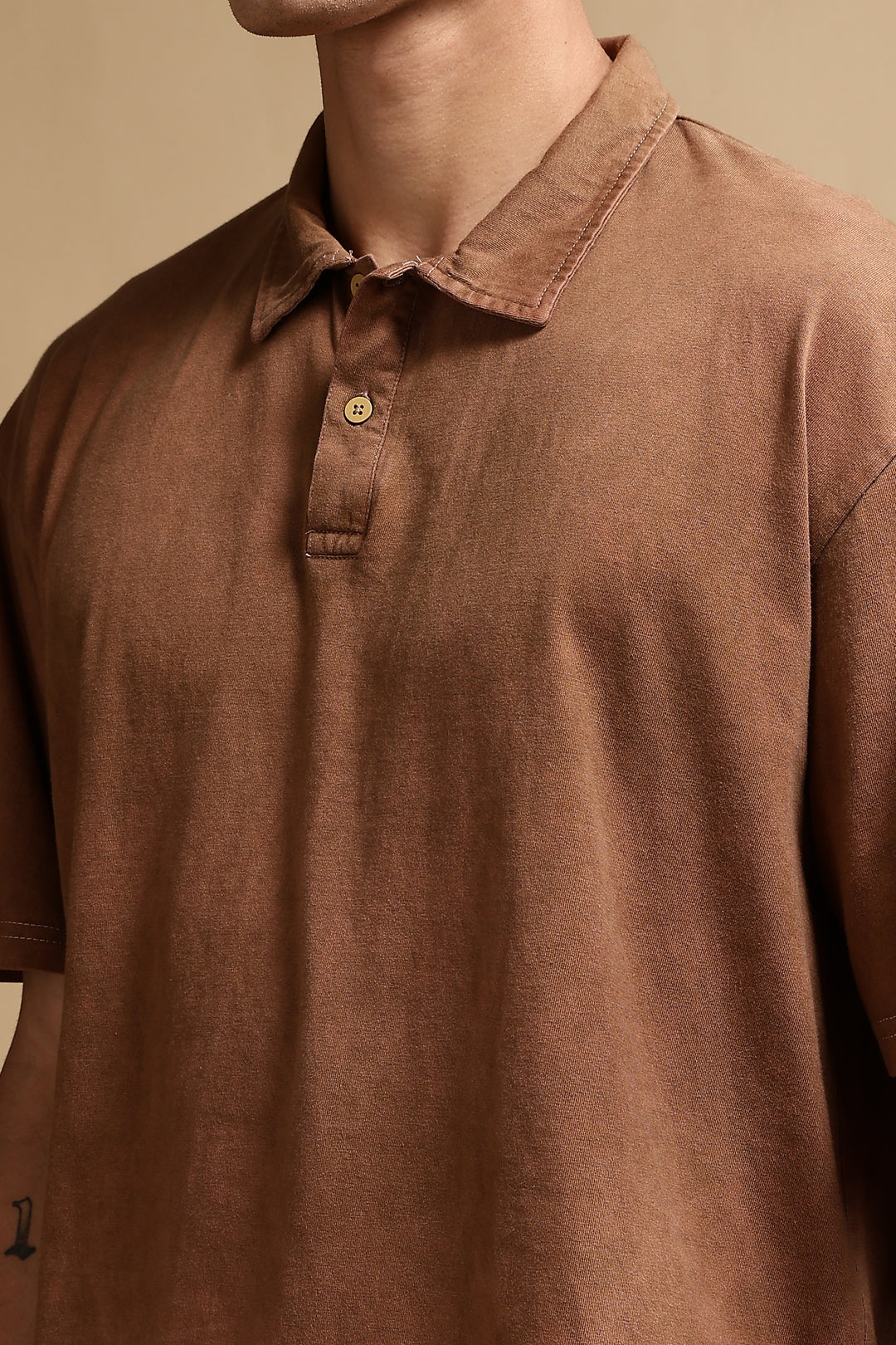 Acid Washed Brown Oversized Polo