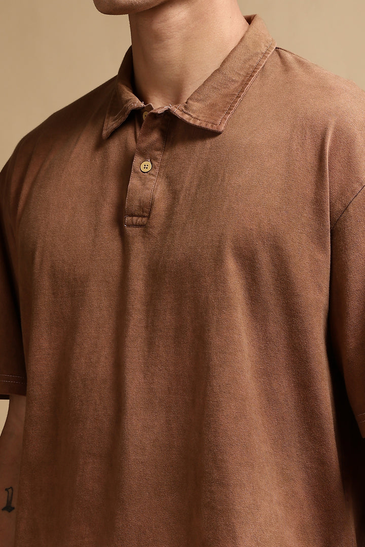Acid Washed Brown Oversized Polo