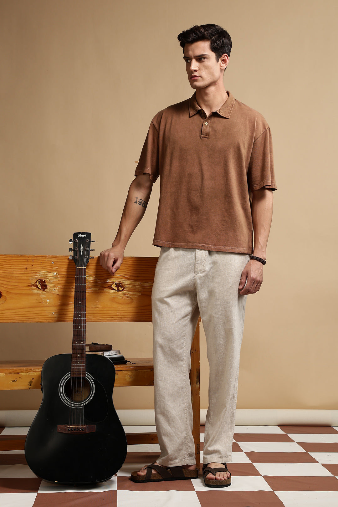 Acid Washed Brown Oversized Polo