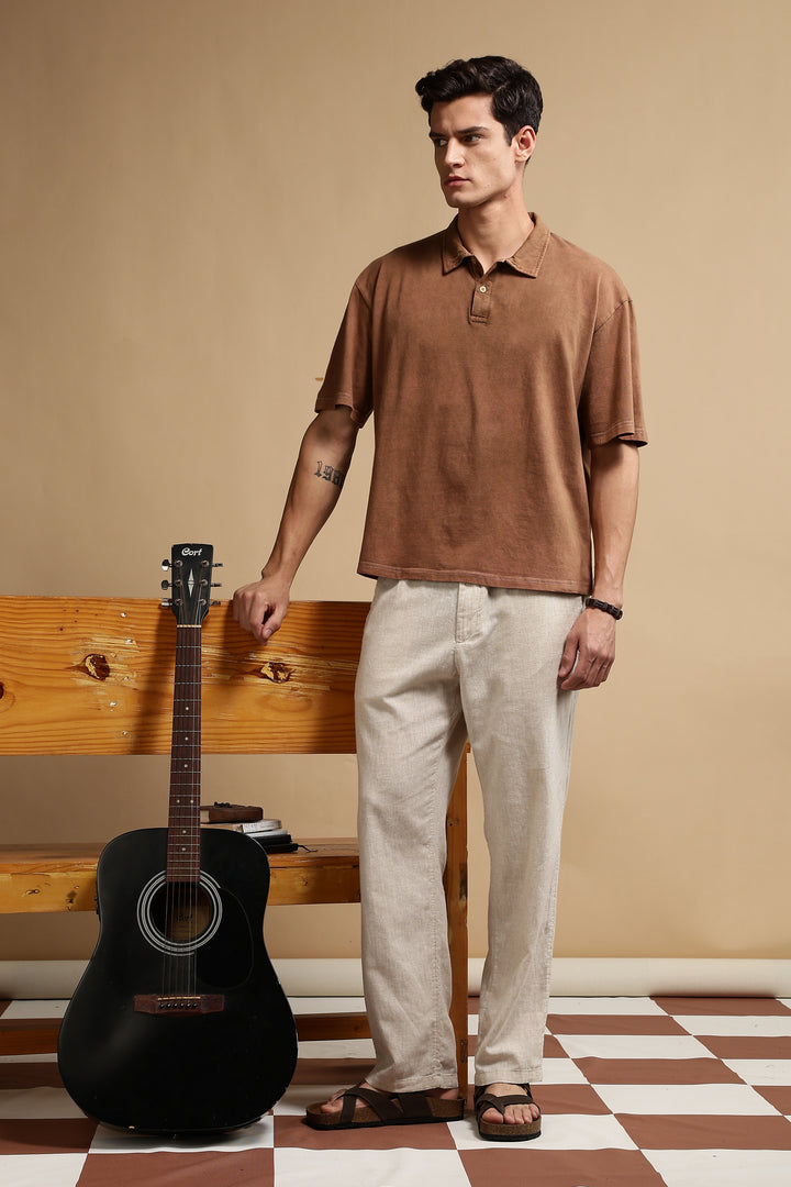 Acid Washed Brown Oversized Polo