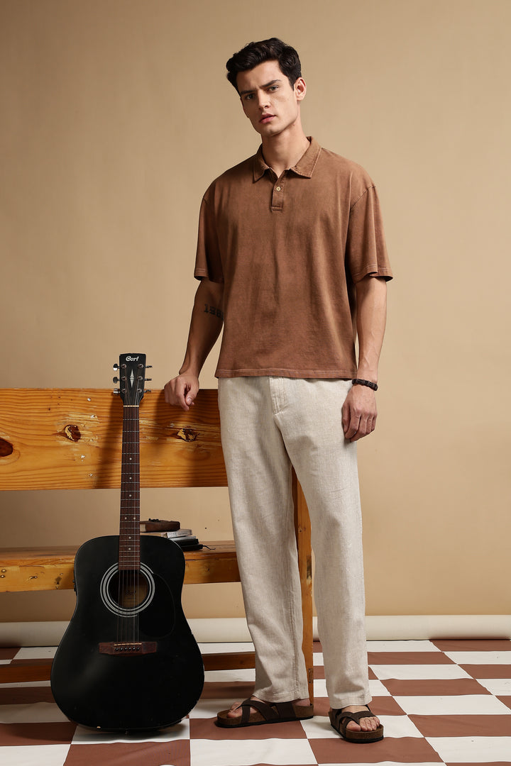 Acid Washed Brown Oversized Polo