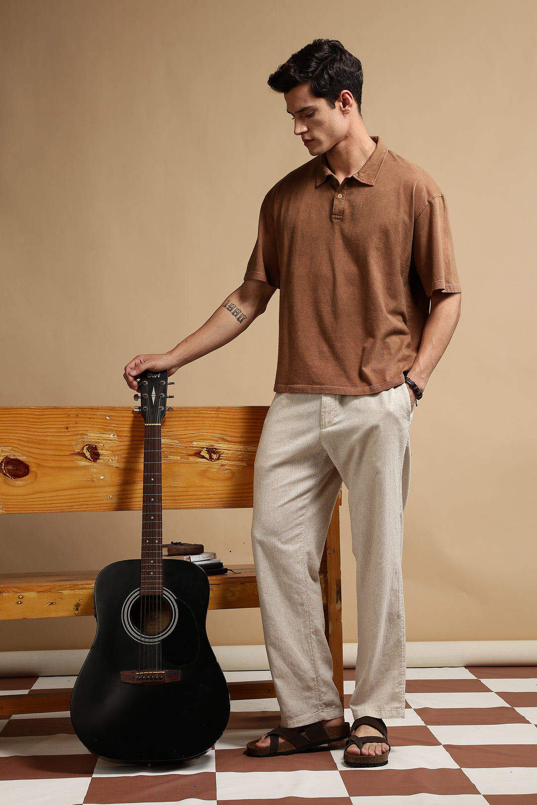 Acid Washed Brown Oversized Polo