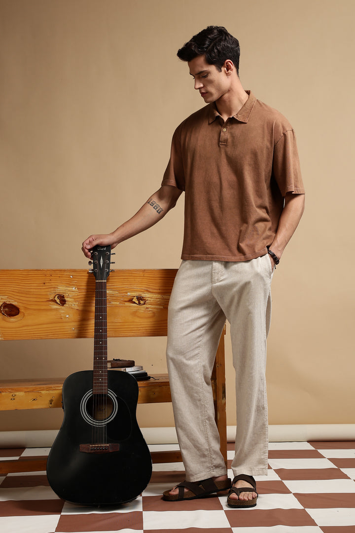 Acid Washed Brown Oversized Polo