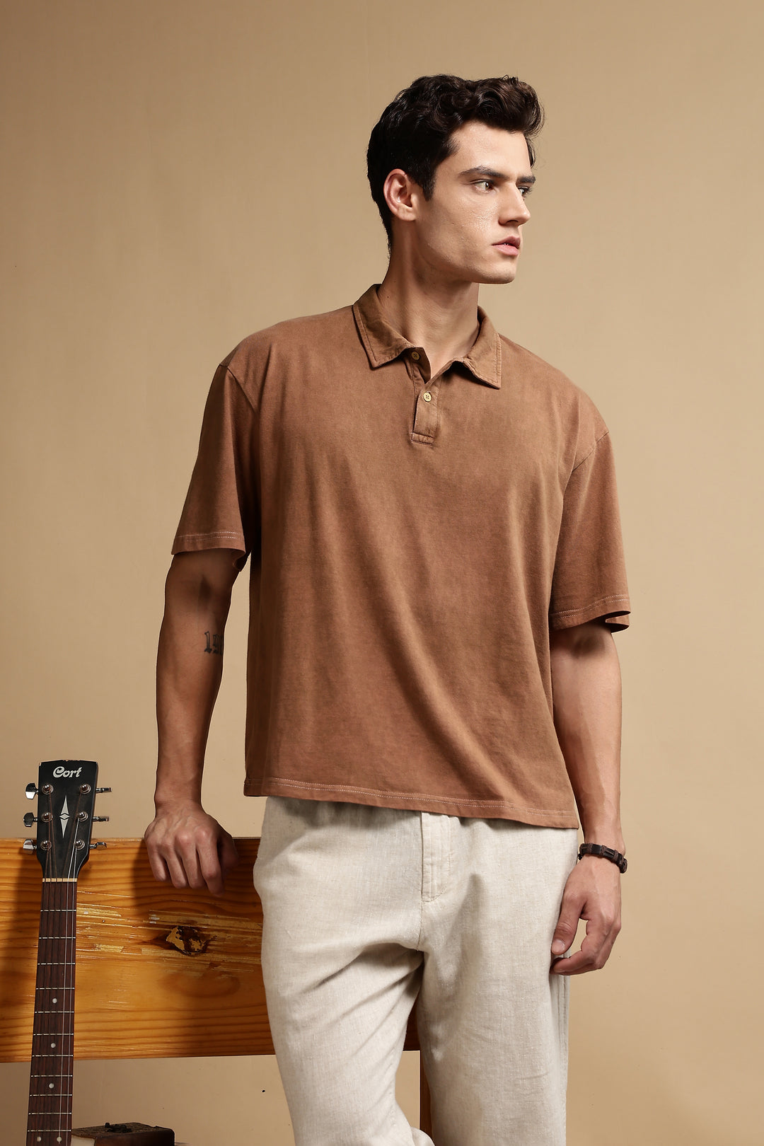 Acid Washed Brown Oversized Polo