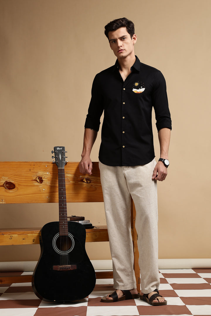 Black Sunset Embroidery Shirt