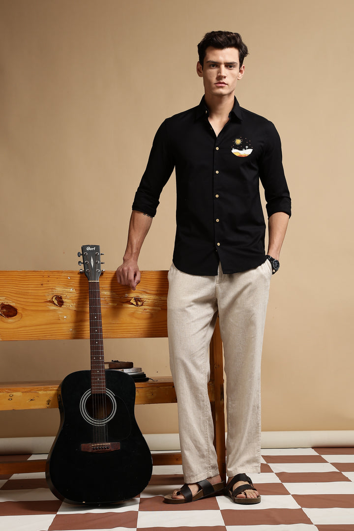 Black Sunset Embroidery Shirt
