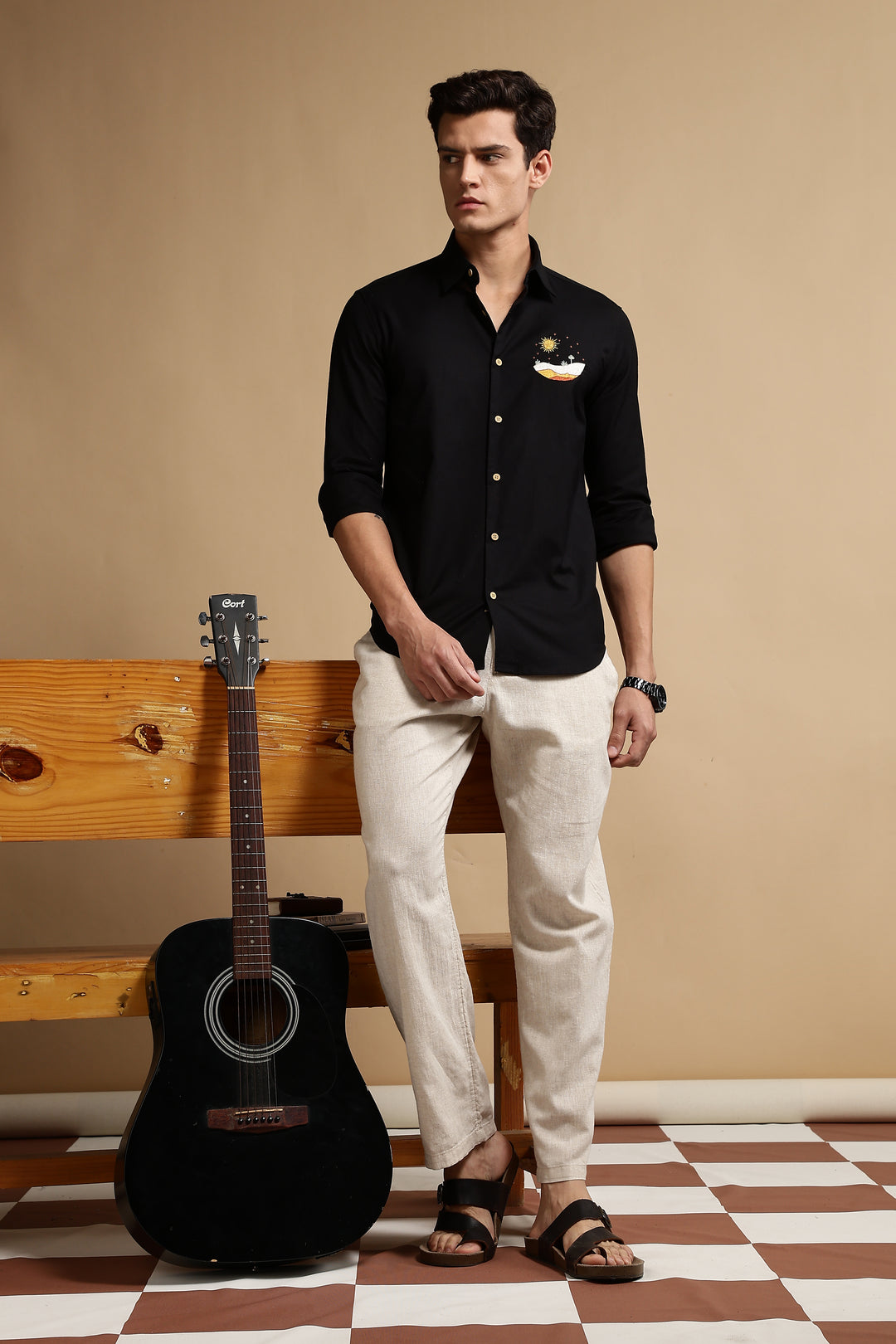 Black Sunset Embroidery Shirt