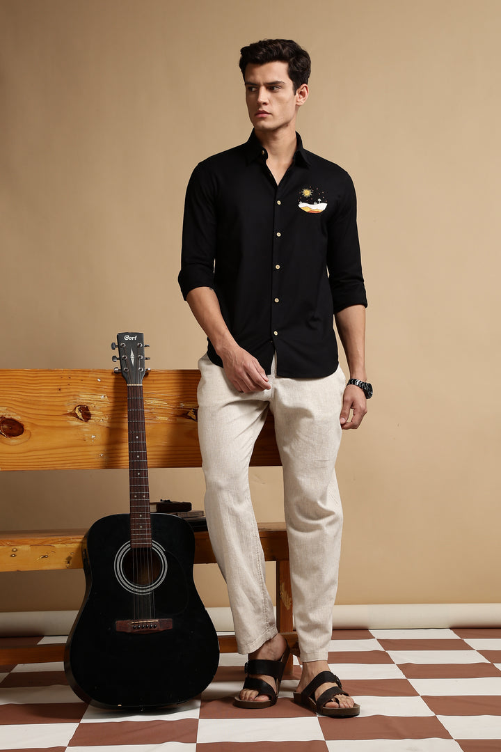 Black Sunset Embroidery Shirt