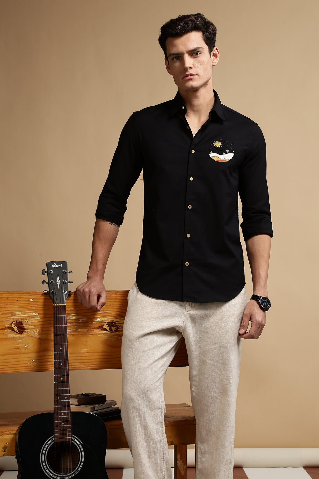 Black Sunset Embroidery Shirt