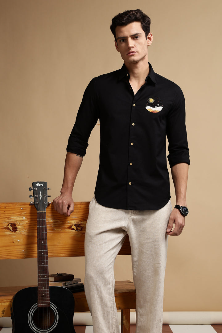 Black Sunset Embroidery Shirt