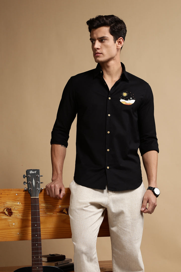 Black Sunset Embroidery Shirt