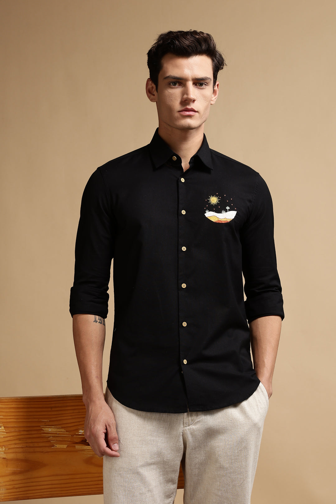 Black Sunset Embroidery Shirt