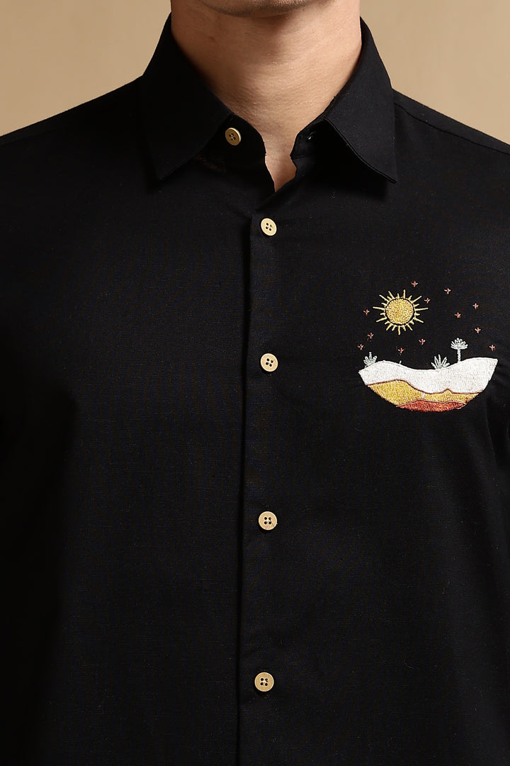 Black Sunset Embroidery Shirt
