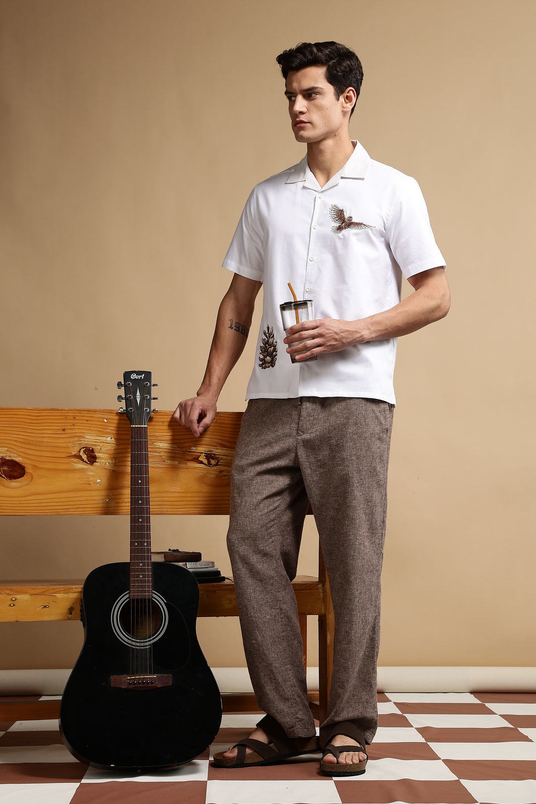 White Desert Embroidery Cuban Shirt