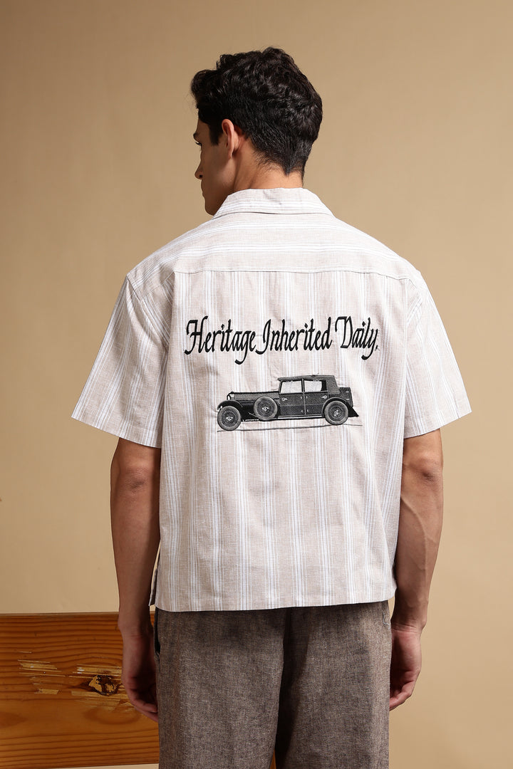 Boxy Fit: Heritage Embroidery Stripes Shirt