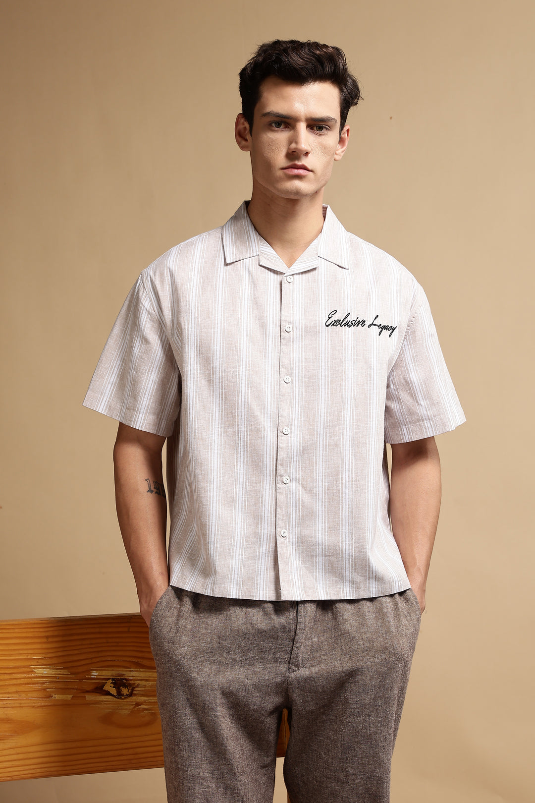 Boxy Fit: Heritage Embroidery Stripes Shirt