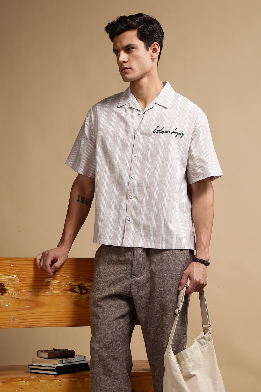 Boxy Fit: Heritage Embroidery Stripes Shirt