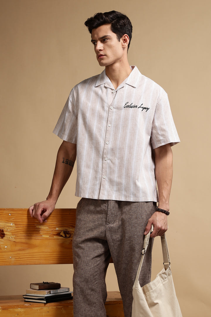 Boxy Fit: Heritage Embroidery Stripes Shirt