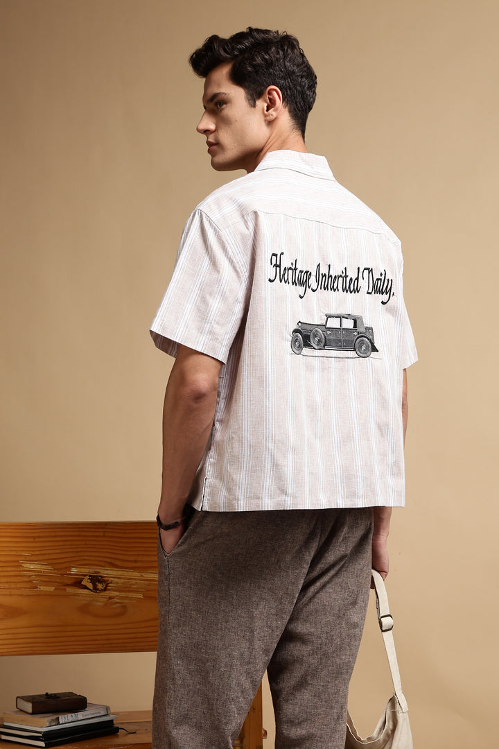Boxy Fit: Heritage Embroidery Stripes Shirt
