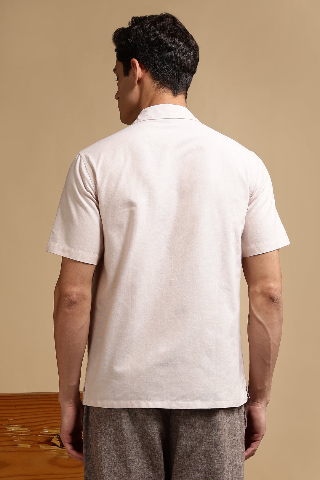 Flowers: Beige Embroidery Cuban Shirt