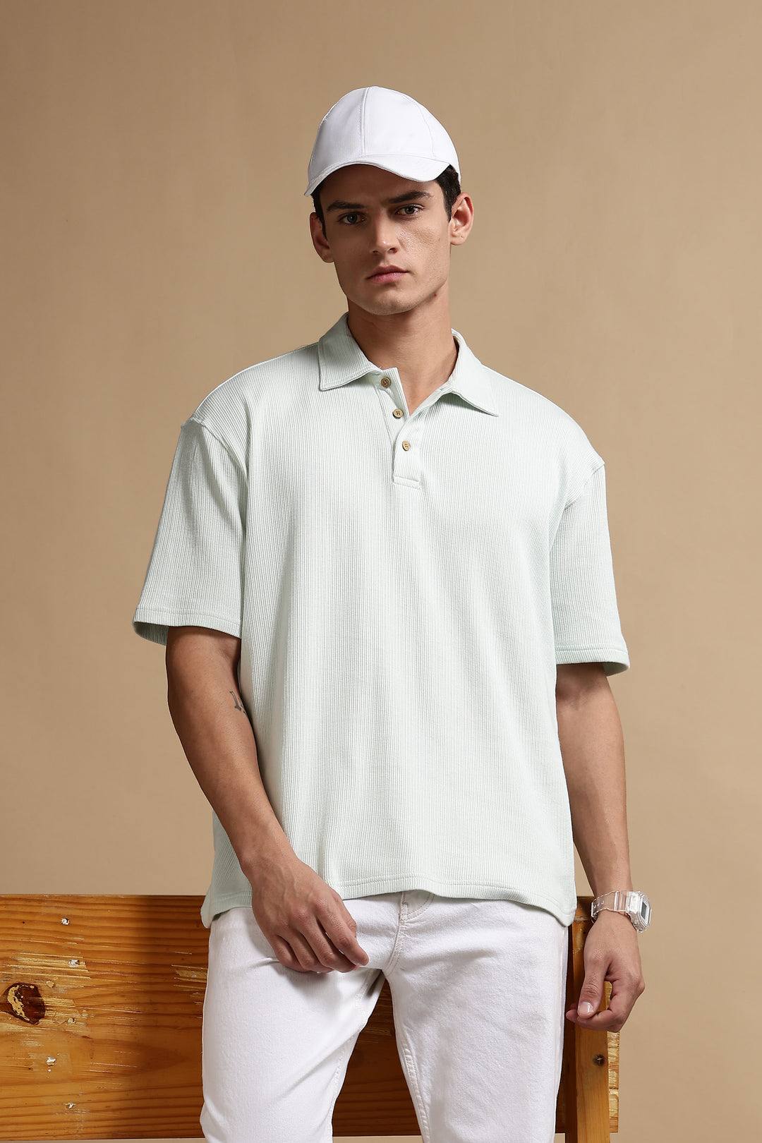 Classic Mint Green Oversized Textured Polo